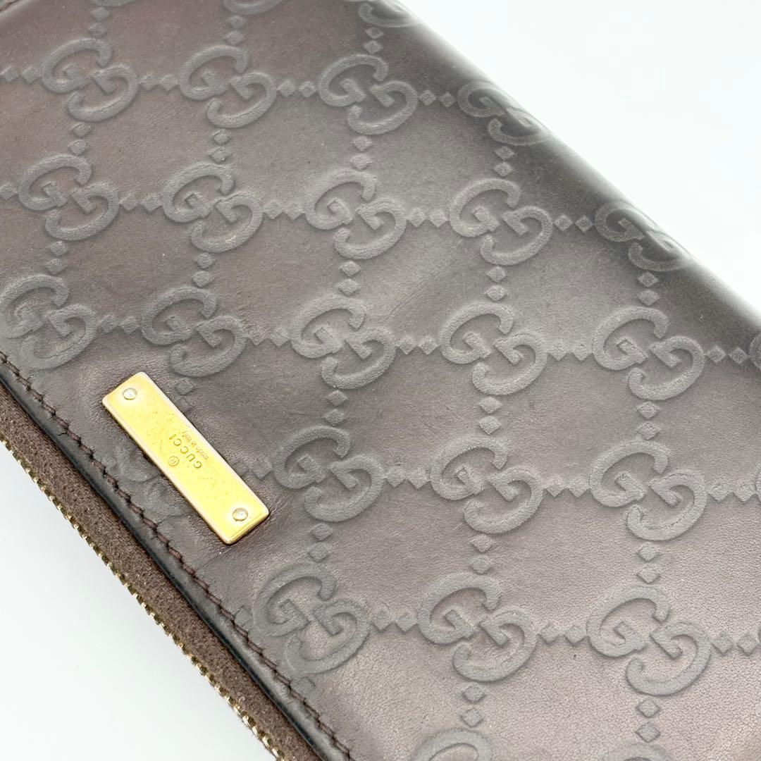 GUCCI グッチシマレザー GG ラウンドファスナー 長財布 ダークブラウン