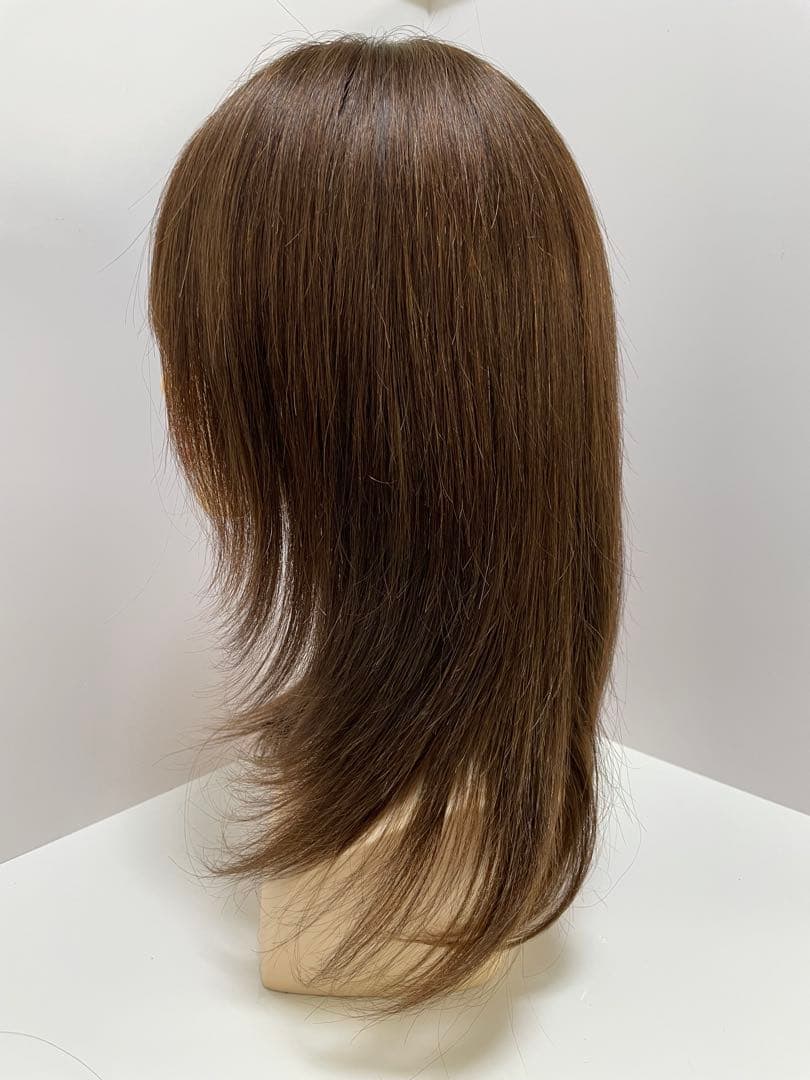 フルウィッグ人毛100%医療ウィッグ鎖骨ミディアム　ストレート　ブラウン