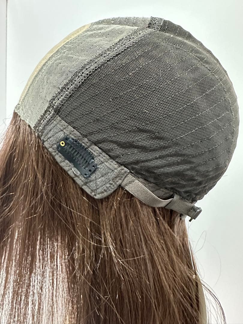 フルウィッグ人毛100%医療ウィッグ鎖骨ミディアム　ストレート　ブラウン