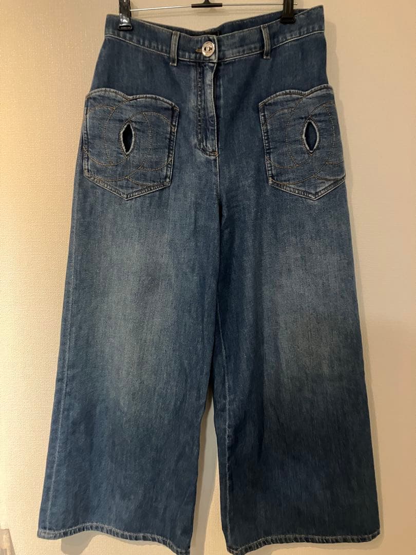 CHANELワイドレッグデニムパンツ ミディアムブルー