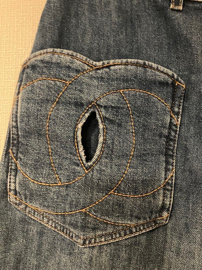 CHANELワイドレッグデニムパンツ ミディアムブルー