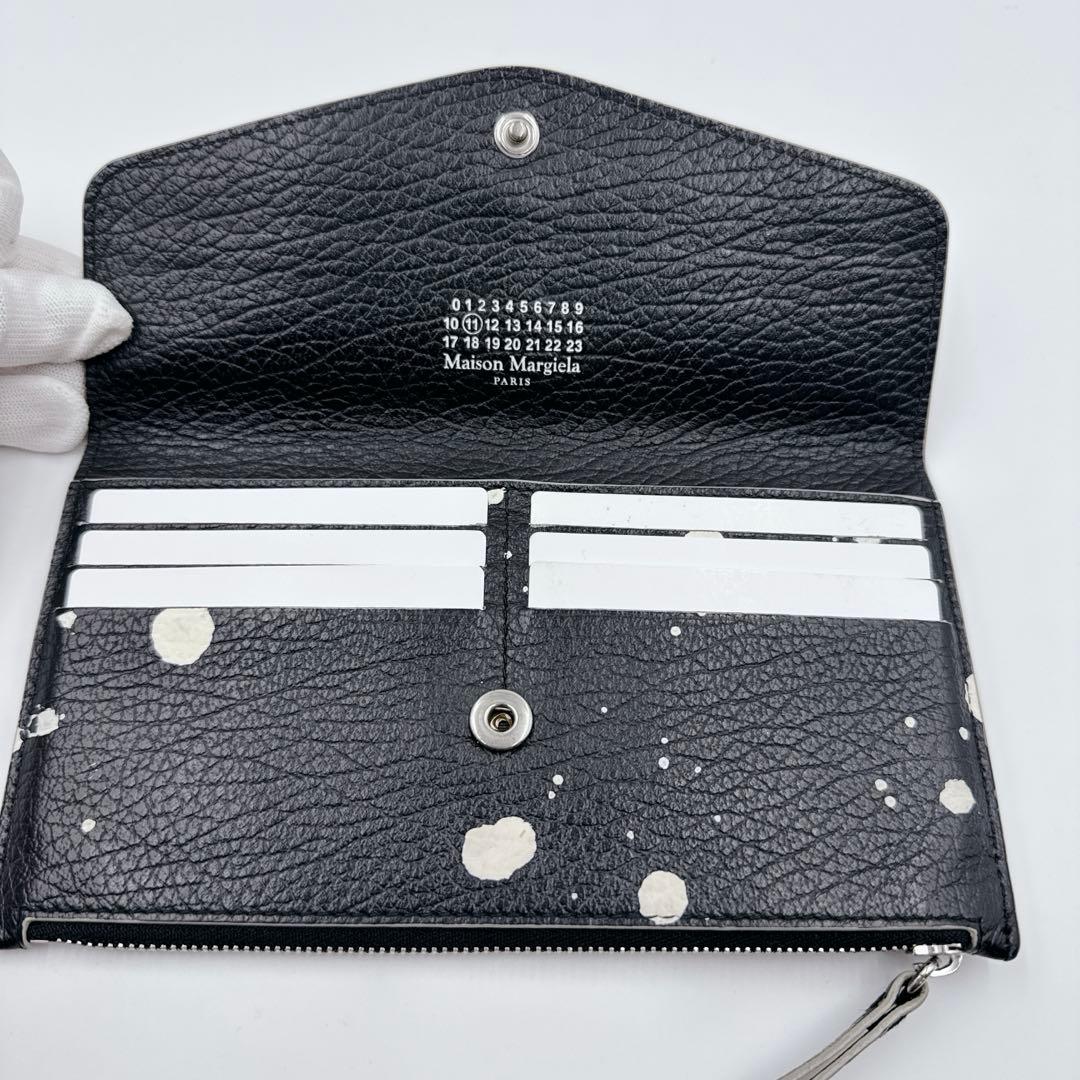 【希少・美品】Maison Margiela 長財布 黒 白 ペイント レザー