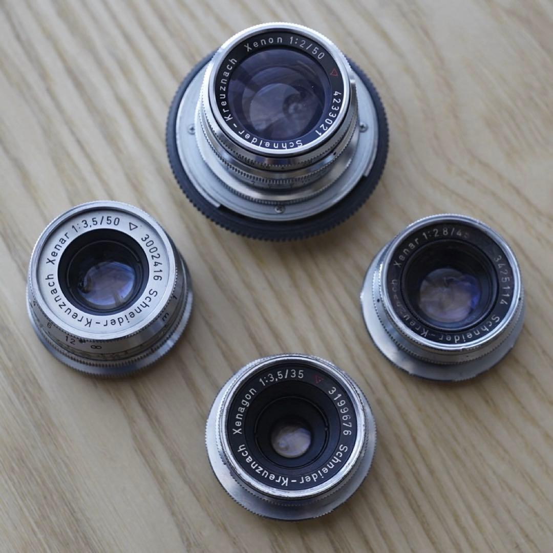 Akarette→Leica-M マウントアダプタとレンズ4本。GFX対応