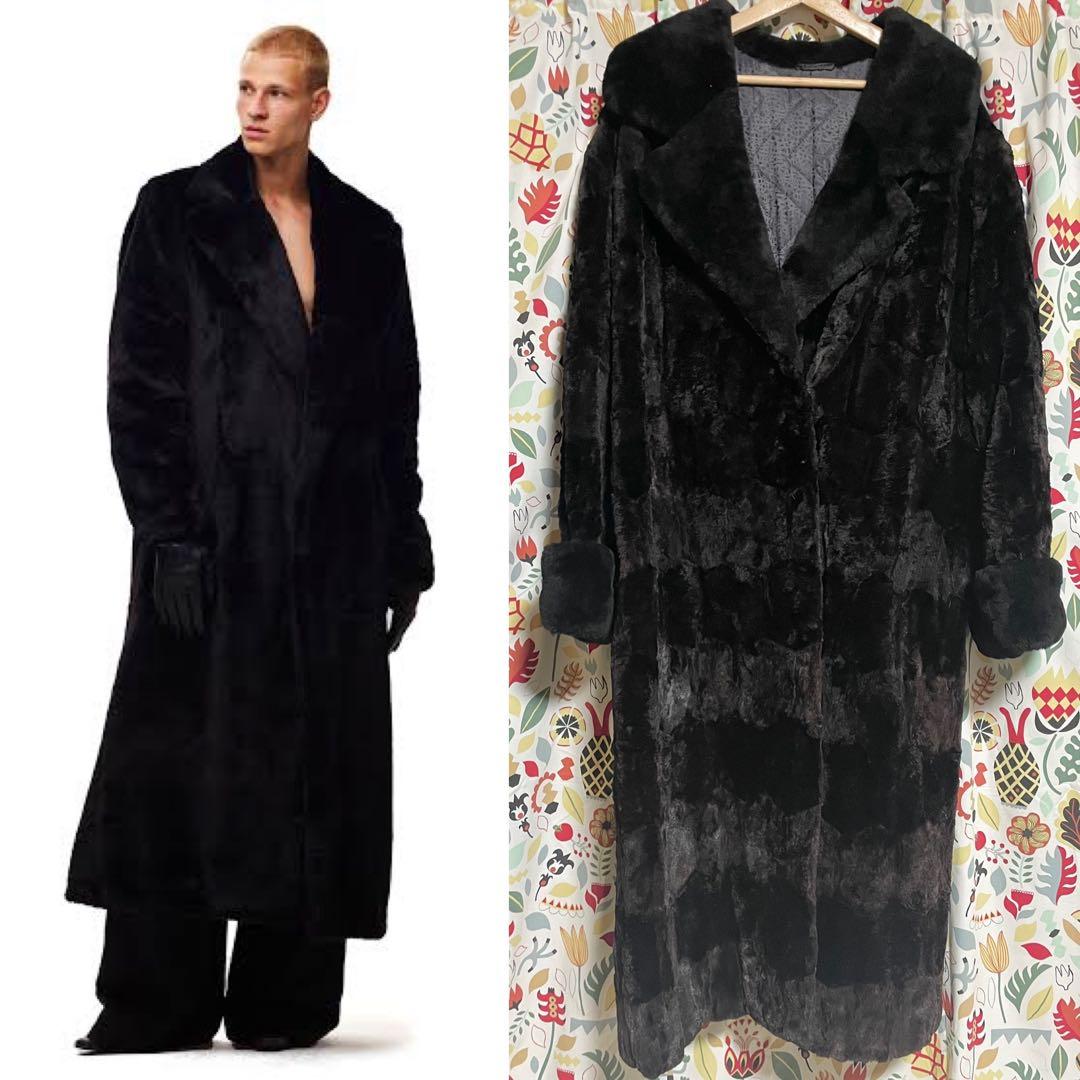 杉*家様 ロシア製 benka ボーダー メンズファーコート ムートン 本革 刺