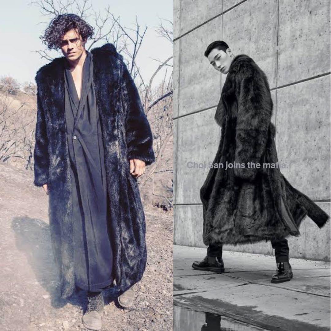 杉*家様 ロシア製 benka ボーダー メンズファーコート ムートン 本革 刺