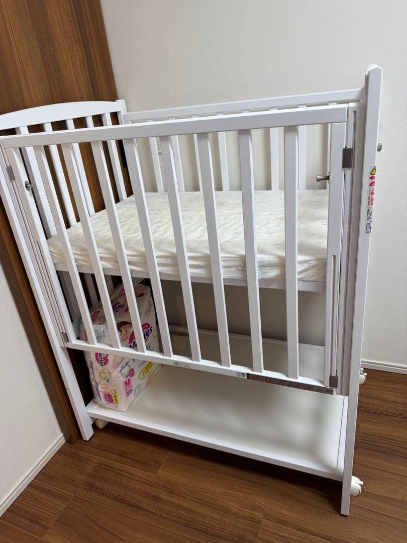 ヤマサキ　国産コンパクトベッド ツーオープン ミニベッド（ホワイト）マットレス付