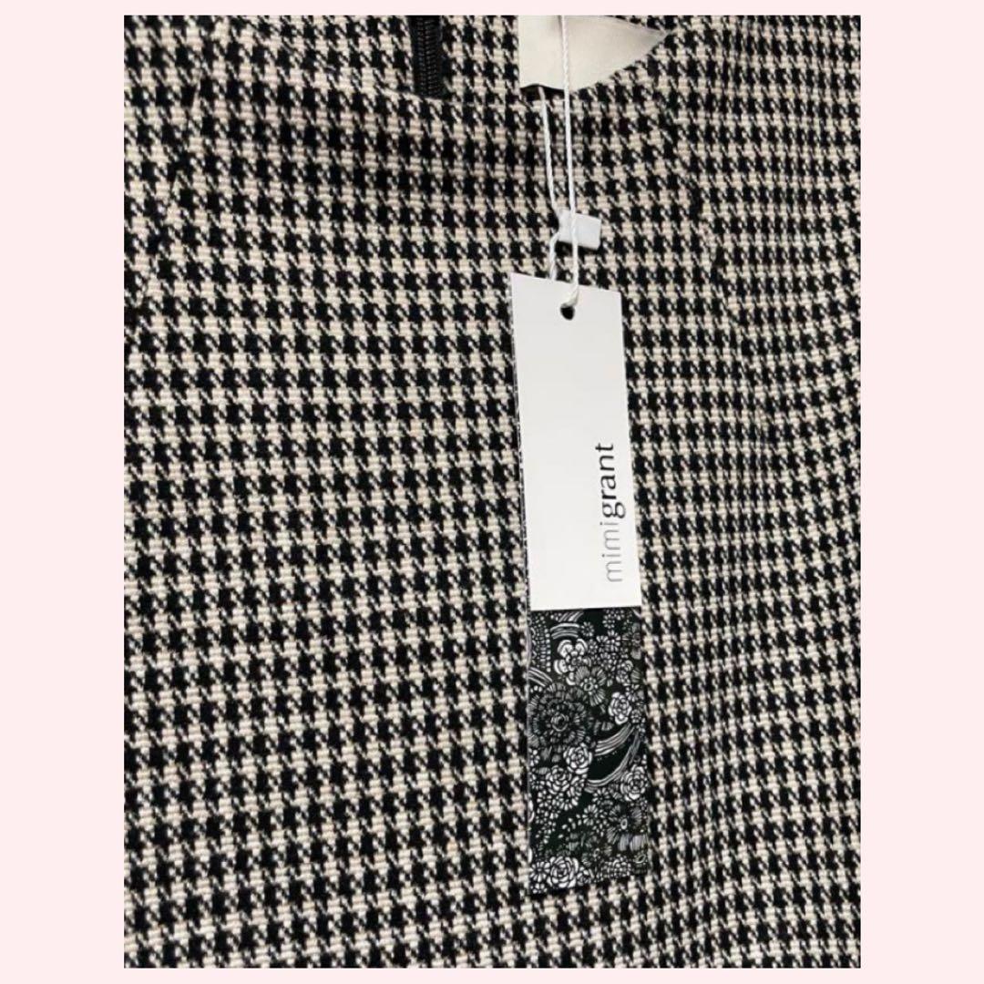 mimigrantエマ ハウンドトゥースチェック 長袖ワンピースL