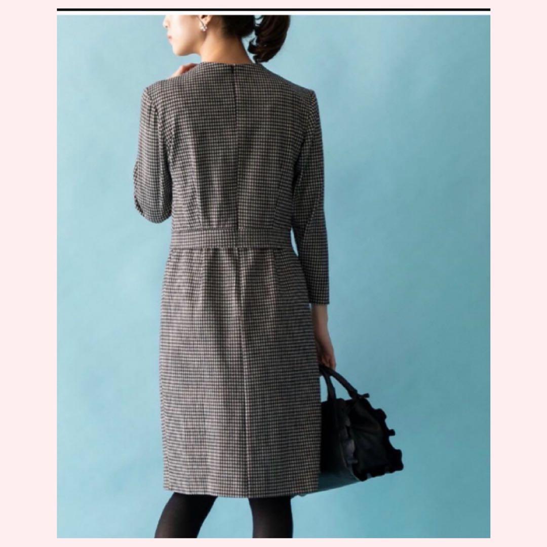 mimigrantエマ ハウンドトゥースチェック 長袖ワンピースL