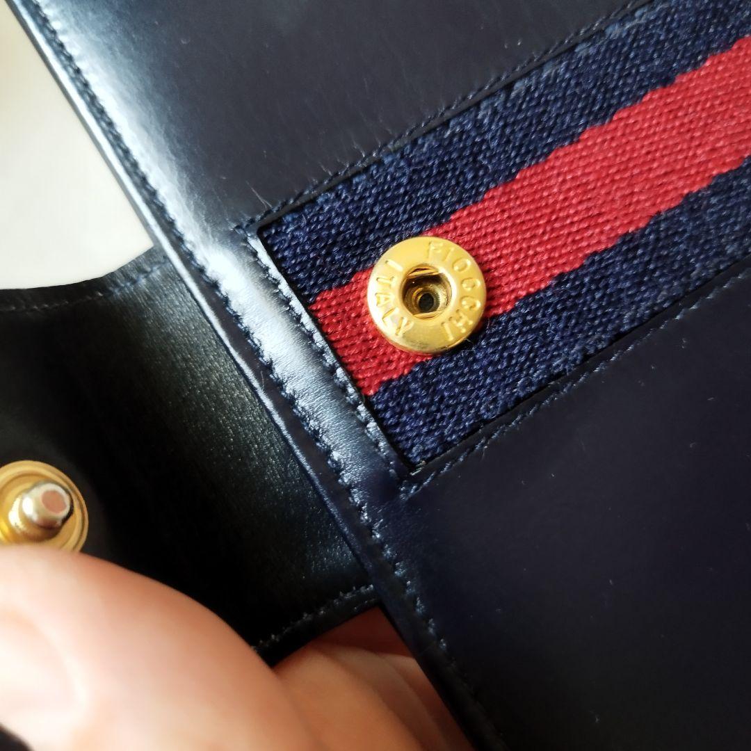 【希少/美品】オールドグッチ 長財布 シェリーライン ネイビー レザー GG