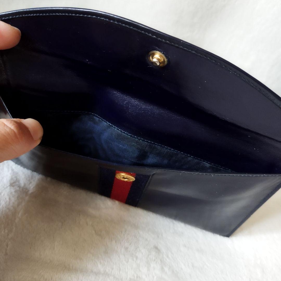 【希少/美品】オールドグッチ 長財布 シェリーライン ネイビー レザー GG