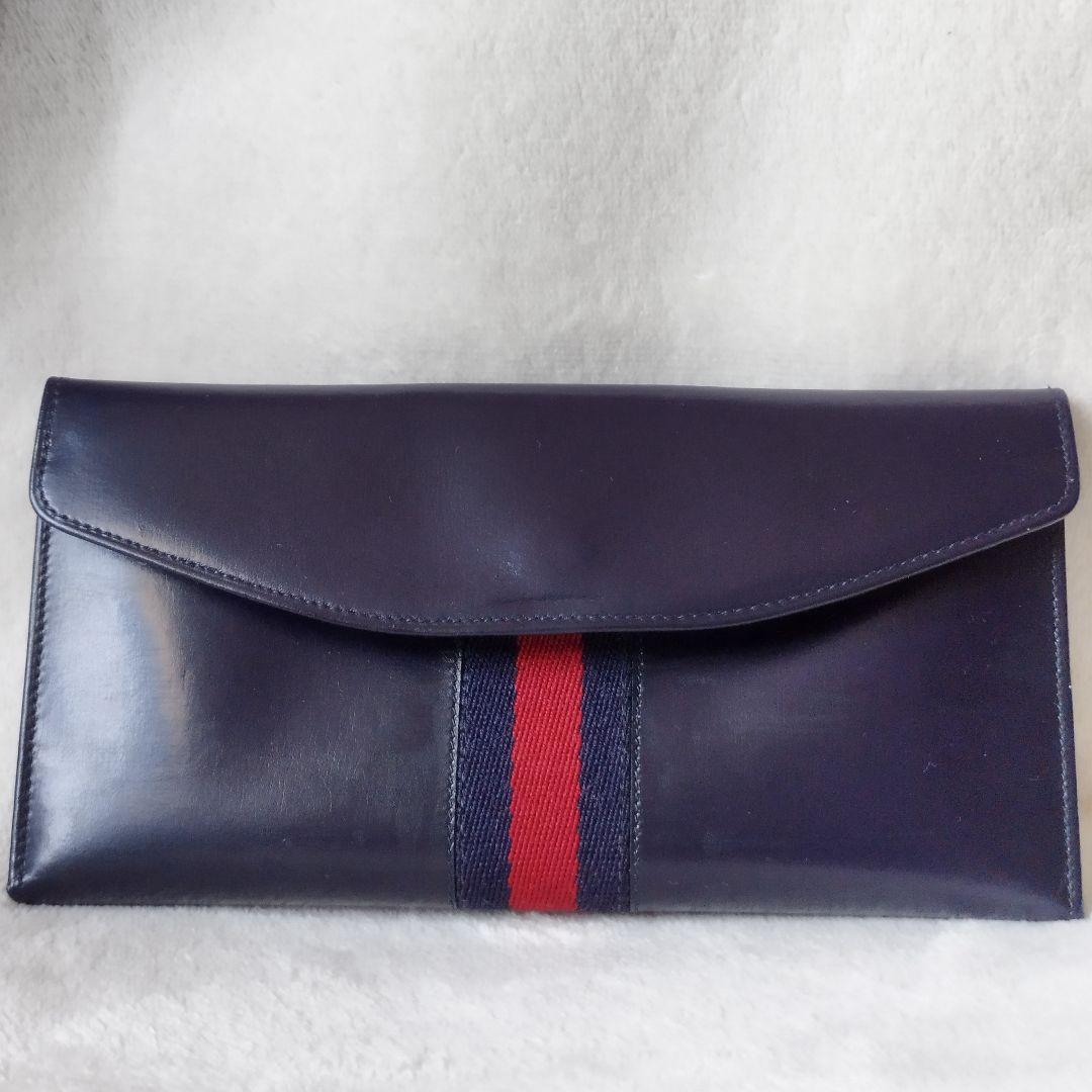 【希少/美品】オールドグッチ 長財布 シェリーライン ネイビー レザー GG