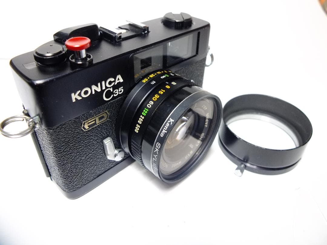 【実写確認整備品】コニカC35FDB.K／ヘキサノン38mmf1.8コニフード付
