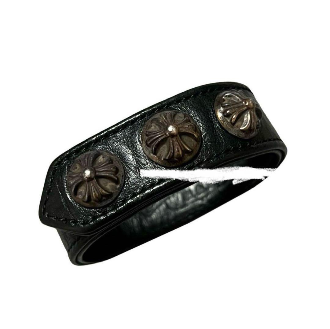 【鑑定済】原本付 クロムハーツ 3ボタン2 スナップクロス レザーブレスレット