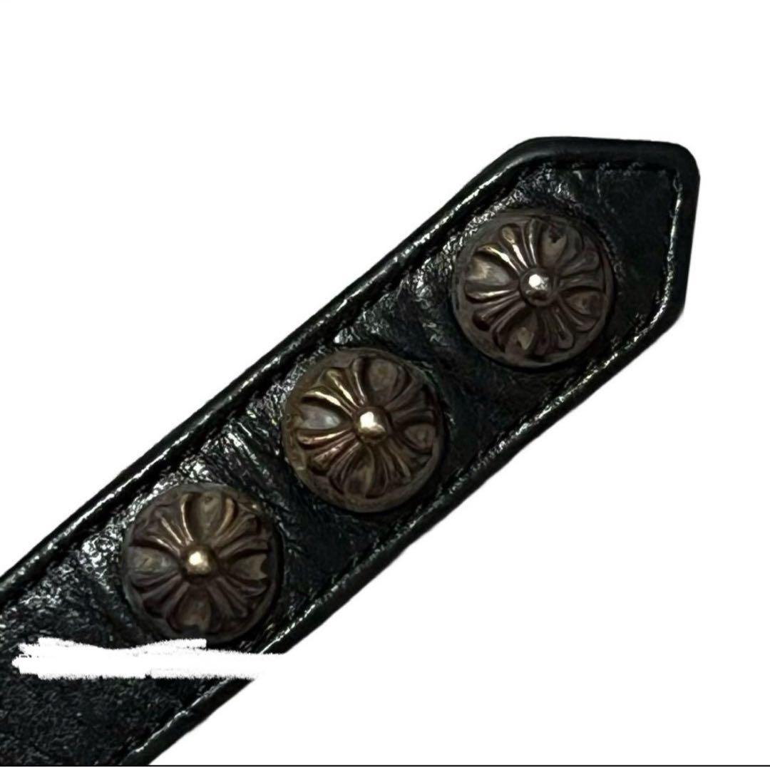 【鑑定済】原本付 クロムハーツ 3ボタン2 スナップクロス レザーブレスレット