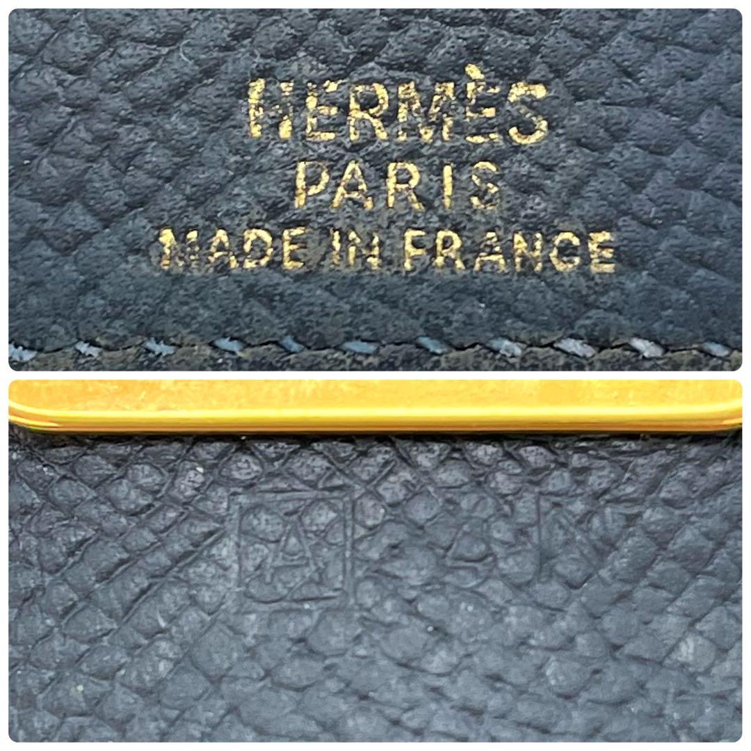 エルメス　キーケース　4連フック　ネイビー　⬜︎A 金ボタン　ヴォーエプソン