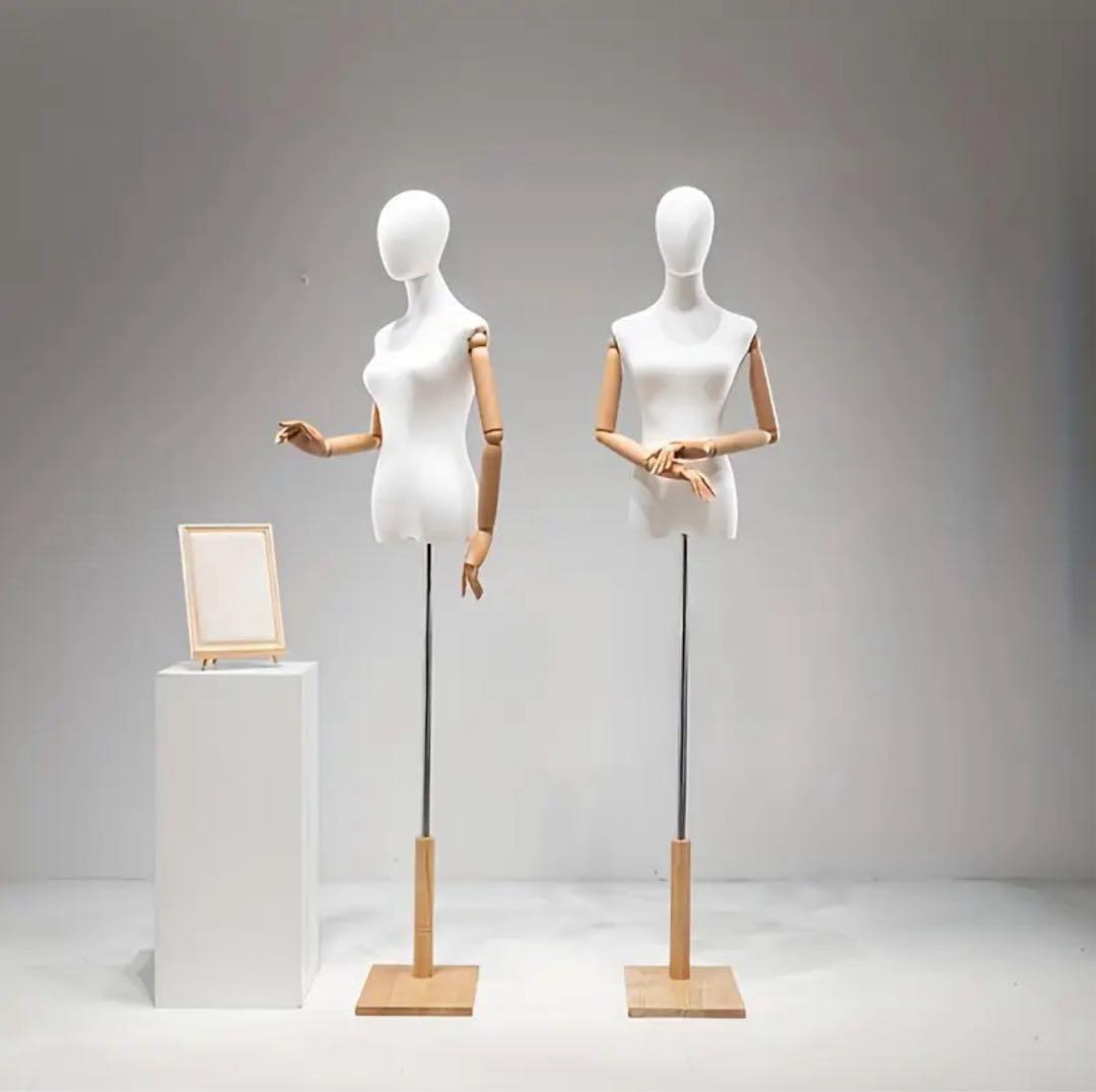 ⚠️6月特価‼️★新品★腕・手指・頭付き・レディーストルソー★縫製使用可★白★木目調