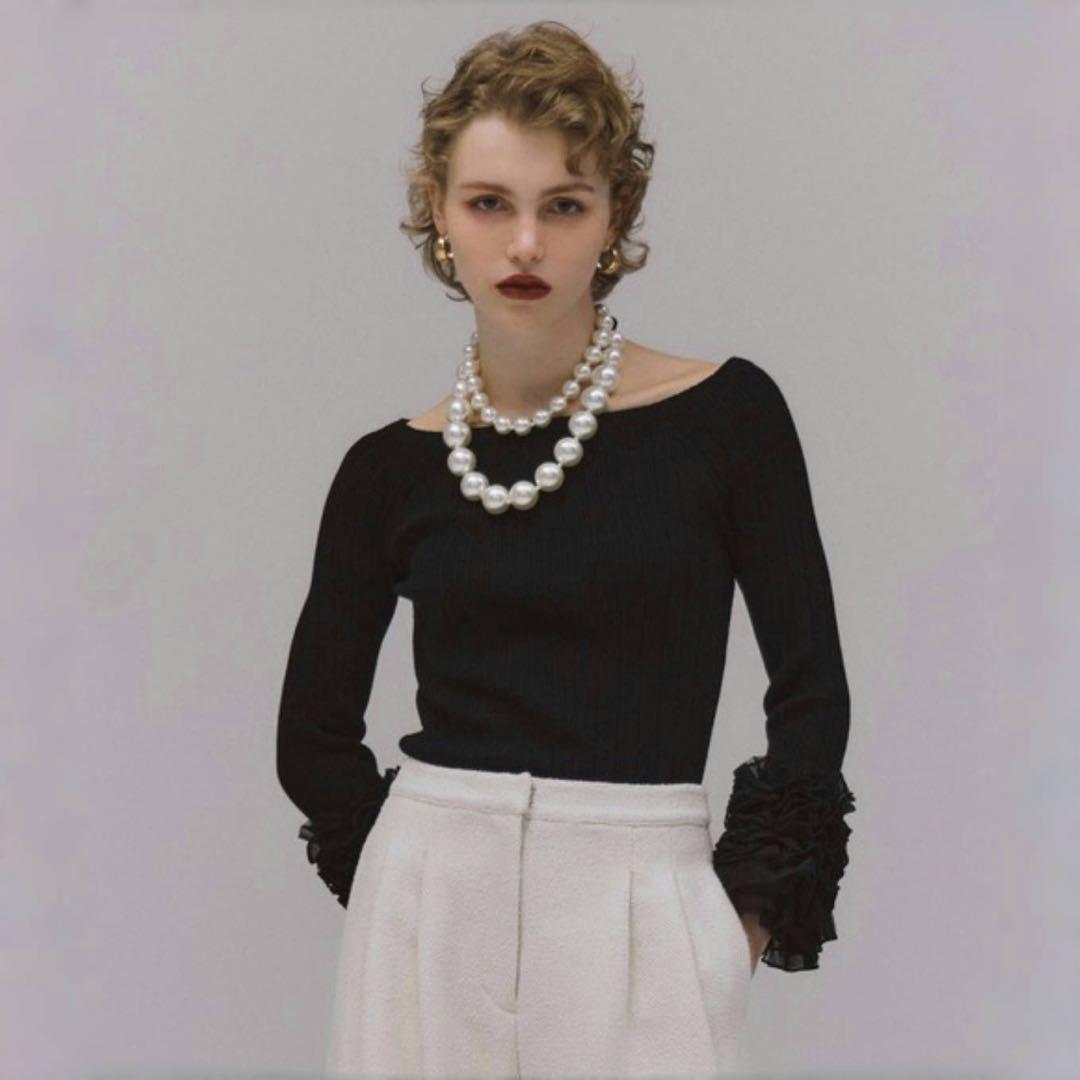 新品 Eimy Istoire チュールギャザーカフスニットプルオーバー