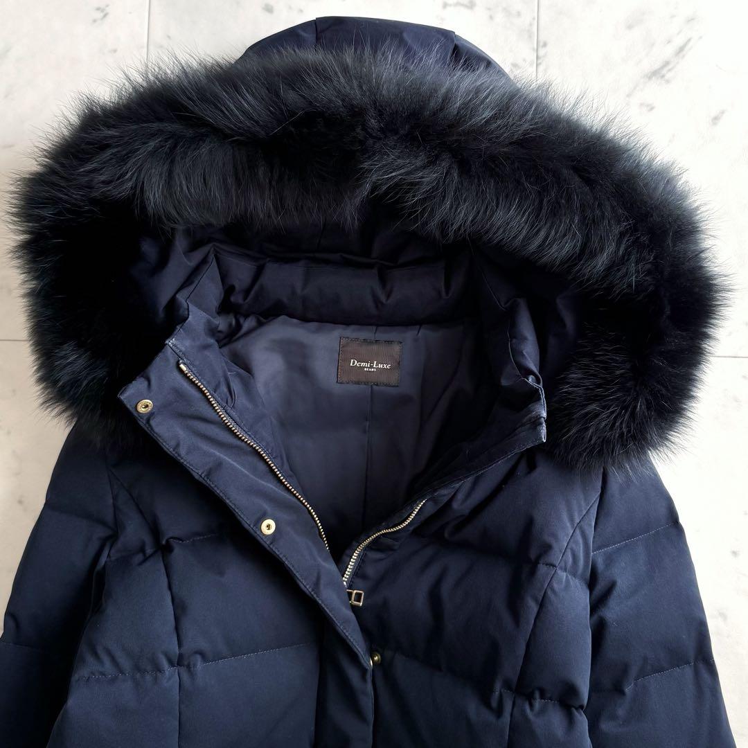 美品 デミルクスビームス フォックスファー　ロングダウンコート◆ネイビー