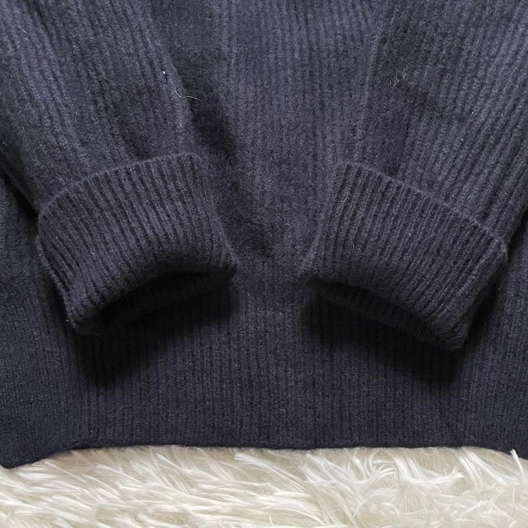 美品✨Drawer 現行 9Gアゼロングスリーブクルーニット ウールカシミヤ 紺