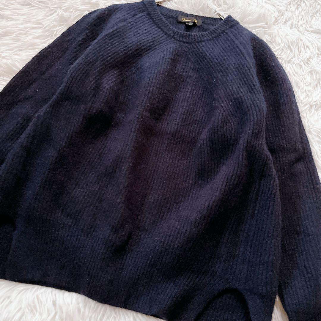 美品✨Drawer 現行 9Gアゼロングスリーブクルーニット ウールカシミヤ 紺