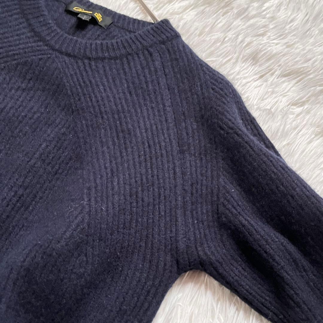 美品✨Drawer 現行 9Gアゼロングスリーブクルーニット ウールカシミヤ 紺