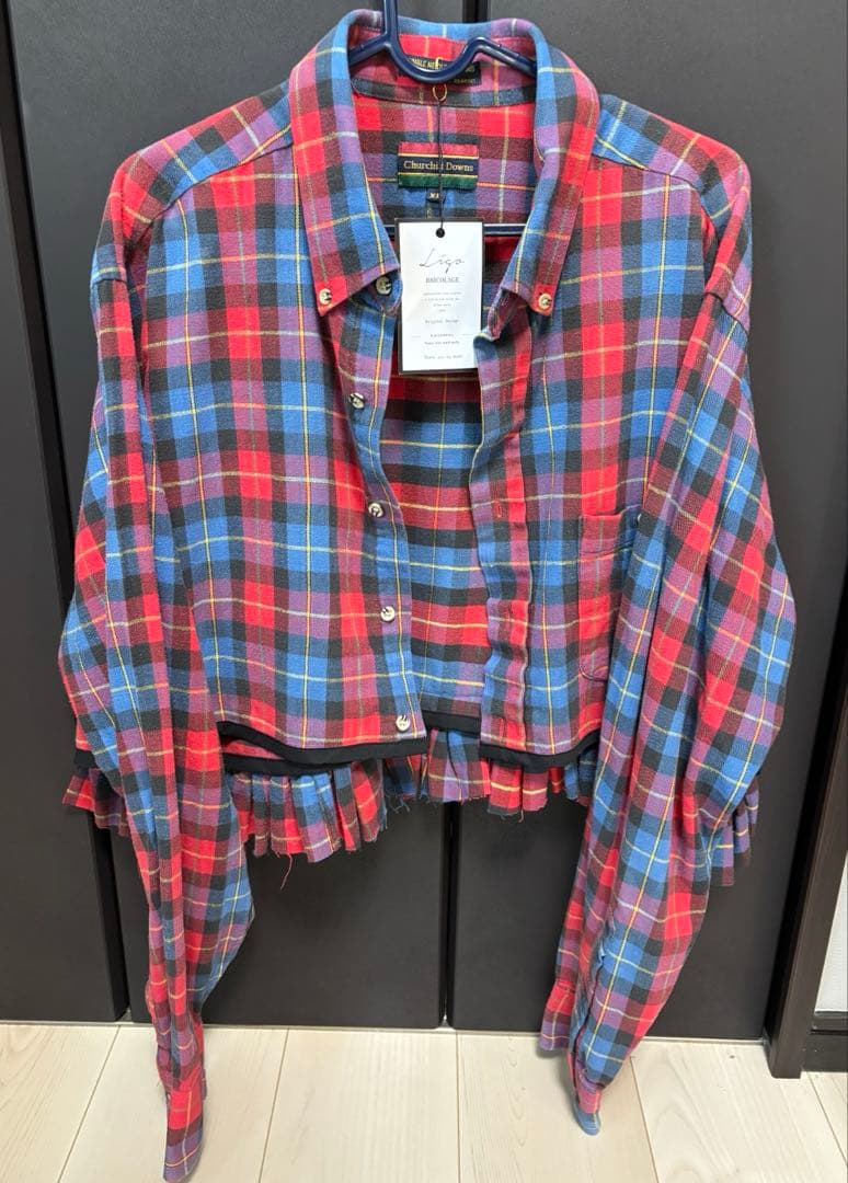 LIGO ligo ハンドメイド　リゴ　リメイクシャツ　チェックシャツ　赤