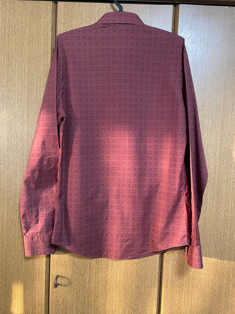 エルメス H柄 総柄 長袖シャツ ボルドー系 メンズ