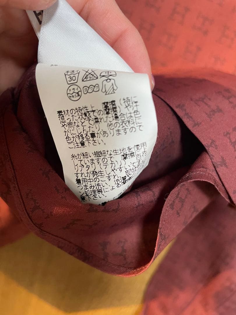 エルメス H柄 総柄 長袖シャツ ボルドー系 メンズ