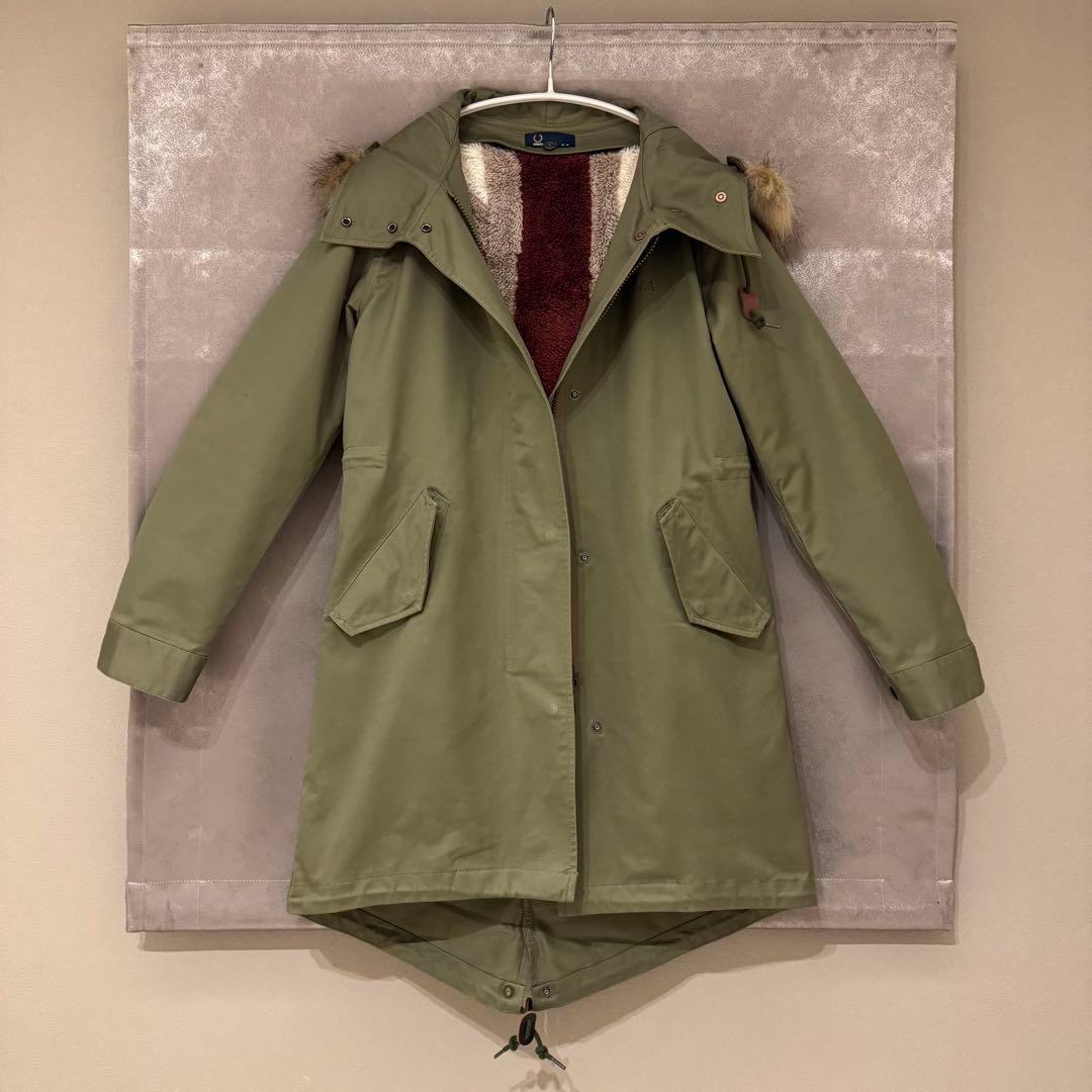 【フレッドペリー】ライナー付きモッズコート ユニオンジャック柄 カーキ