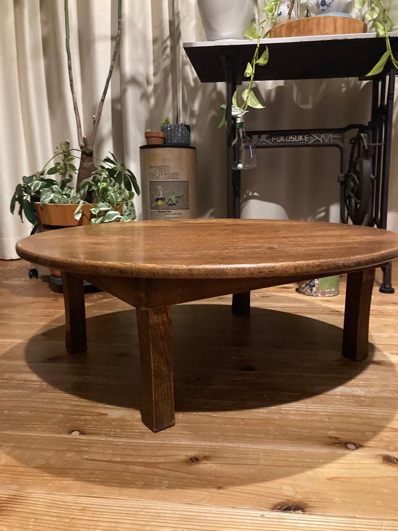 昭和レトロ　古い木製丸ローテーブル　折畳丸ちゃぶ台⑥直径720