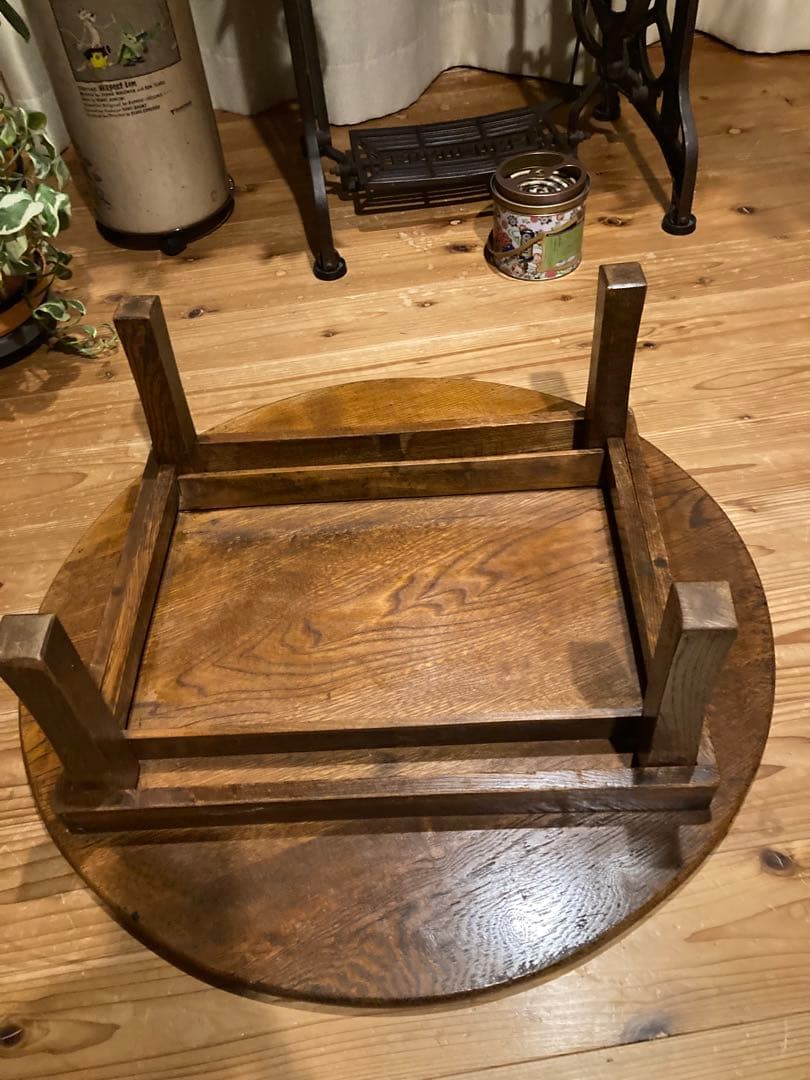 昭和レトロ　古い木製丸ローテーブル　折畳丸ちゃぶ台⑥直径720