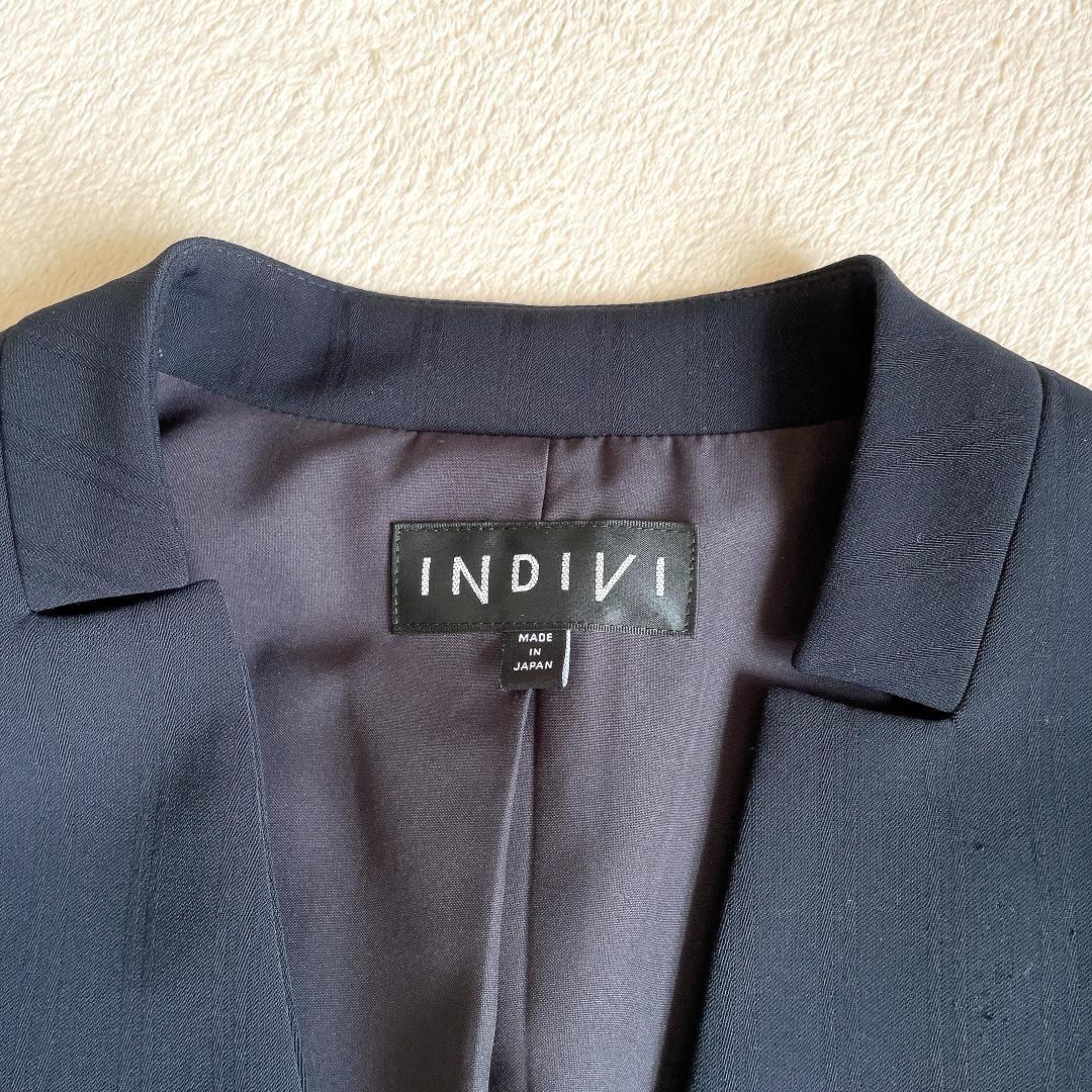未使用級⭐️インディヴィ パンツセットアップ ネイビー ストライプ 洗える38M