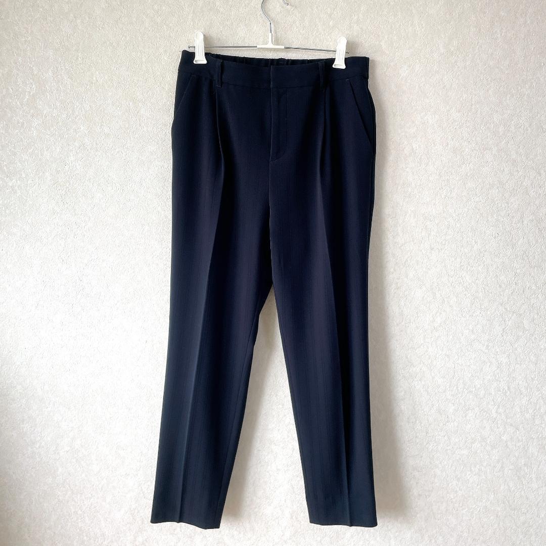 未使用級⭐️インディヴィ パンツセットアップ ネイビー ストライプ 洗える38M