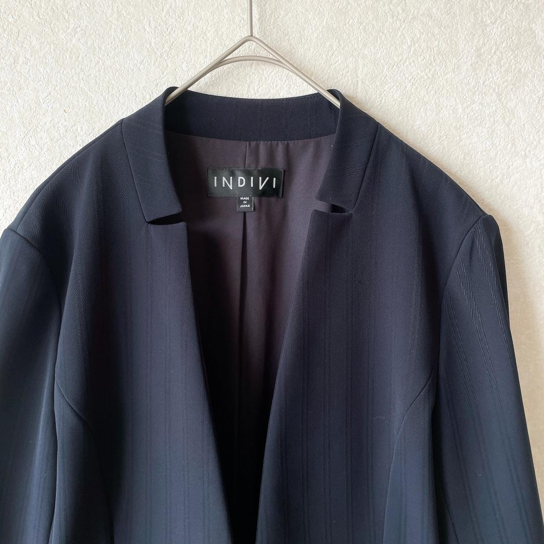 未使用級⭐️インディヴィ パンツセットアップ ネイビー ストライプ 洗える38M