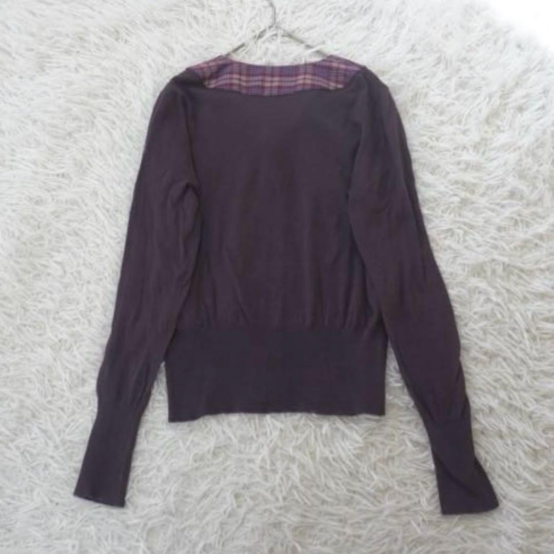 ヴィヴィアン ボウタイニット チェック オーブ刺繍 リボンタイ カーディガン