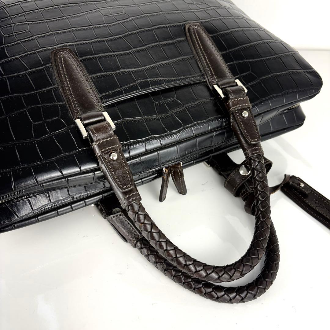 美品✨キーファーノイ クロコ型押し ビジネスバッグ 2way レザー バイカラー