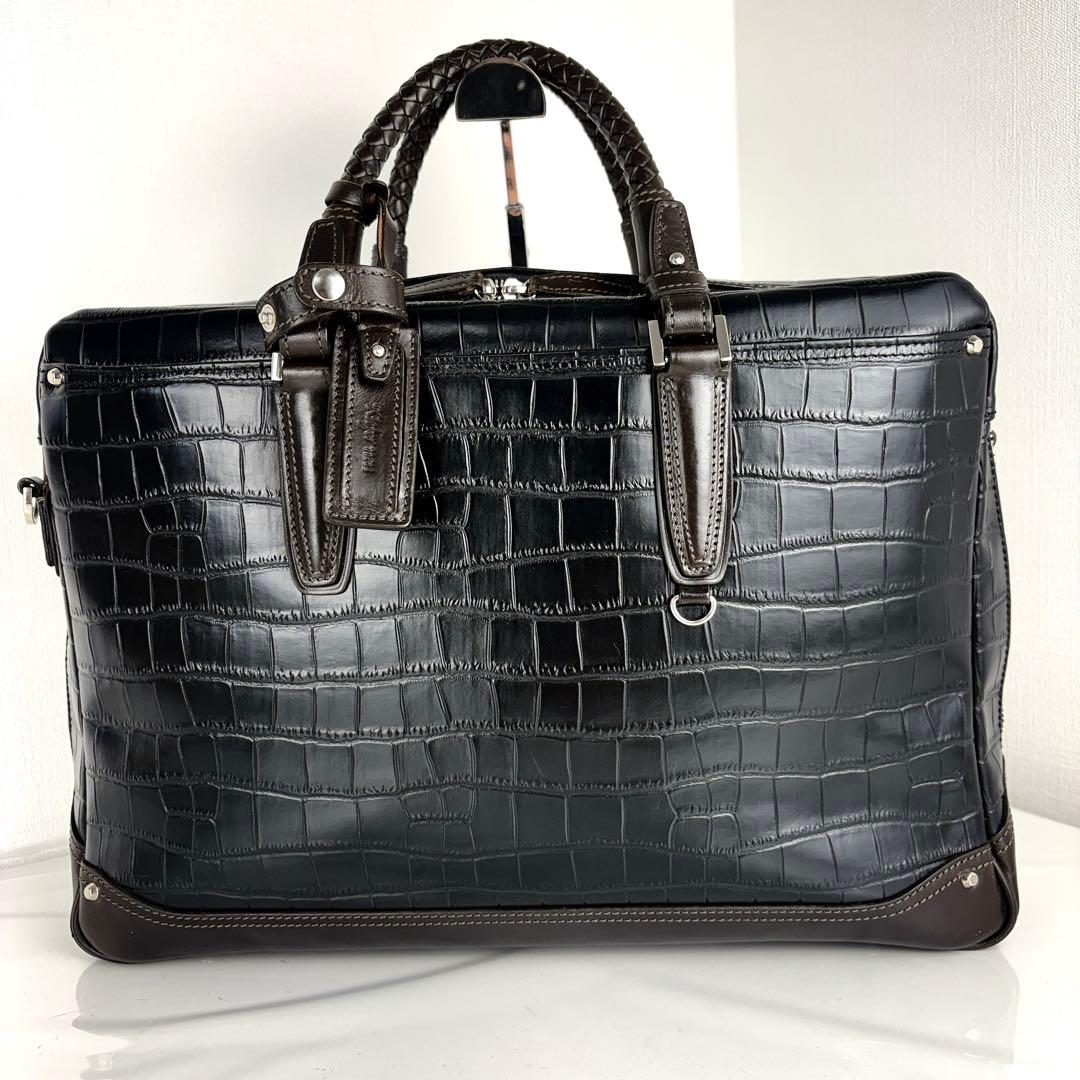 美品✨キーファーノイ クロコ型押し ビジネスバッグ 2way レザー バイカラー