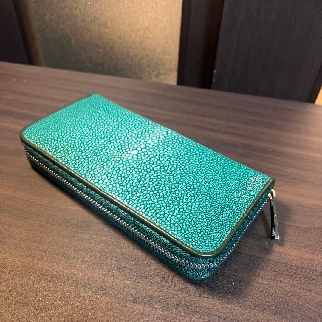 スティングレイ 長財布 エイ ガルーシャ 本革 ラウンドファスナー グリーン 緑