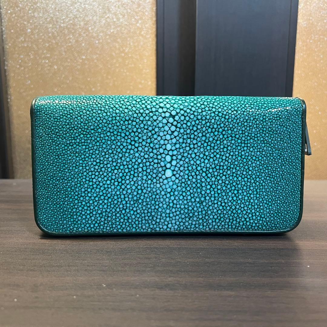 スティングレイ 長財布 エイ ガルーシャ 本革 ラウンドファスナー グリーン 緑