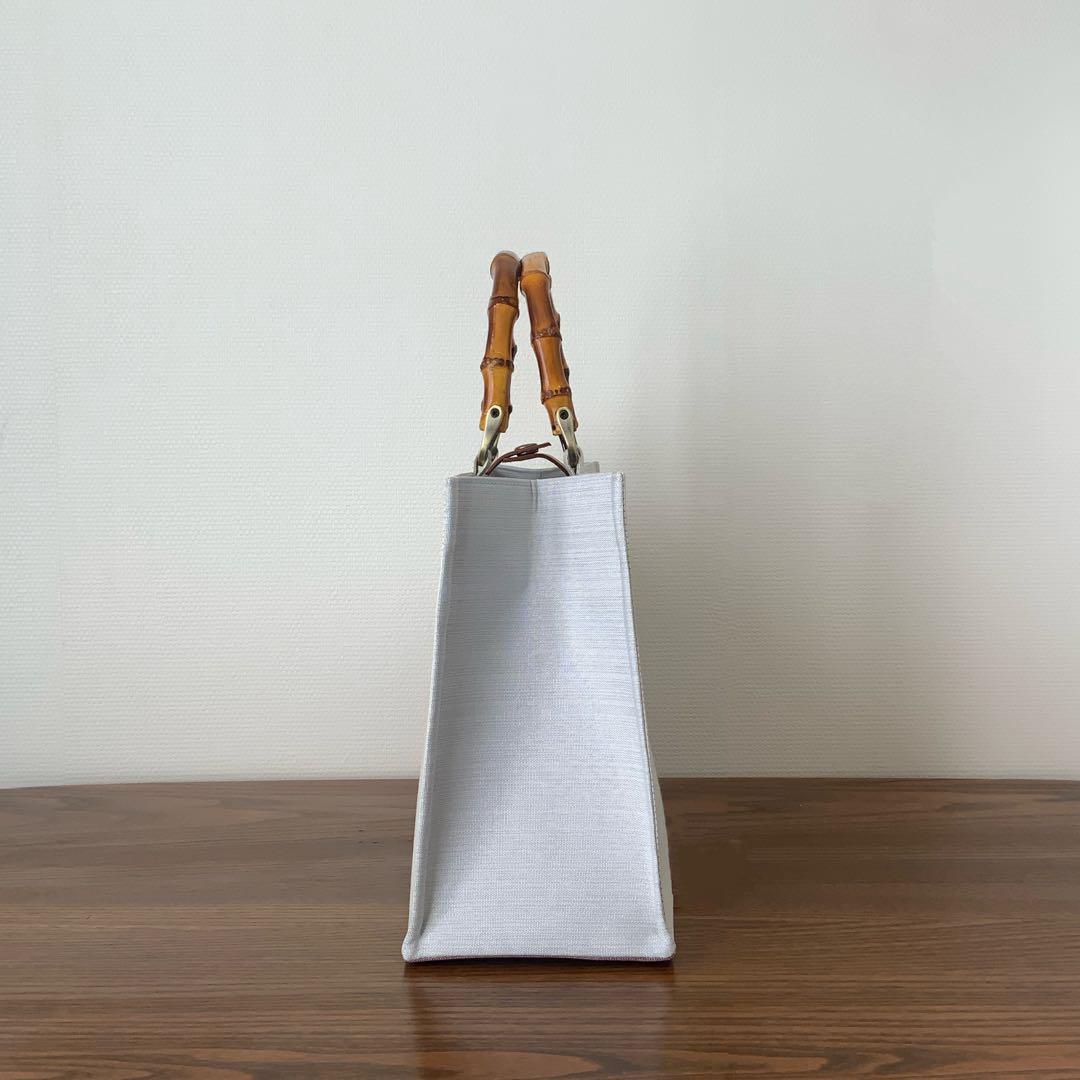 大島紬　霞に浮かぶ牡丹花丸文　リメイク　バンブーハンドルバッグ　浅型マチ広め