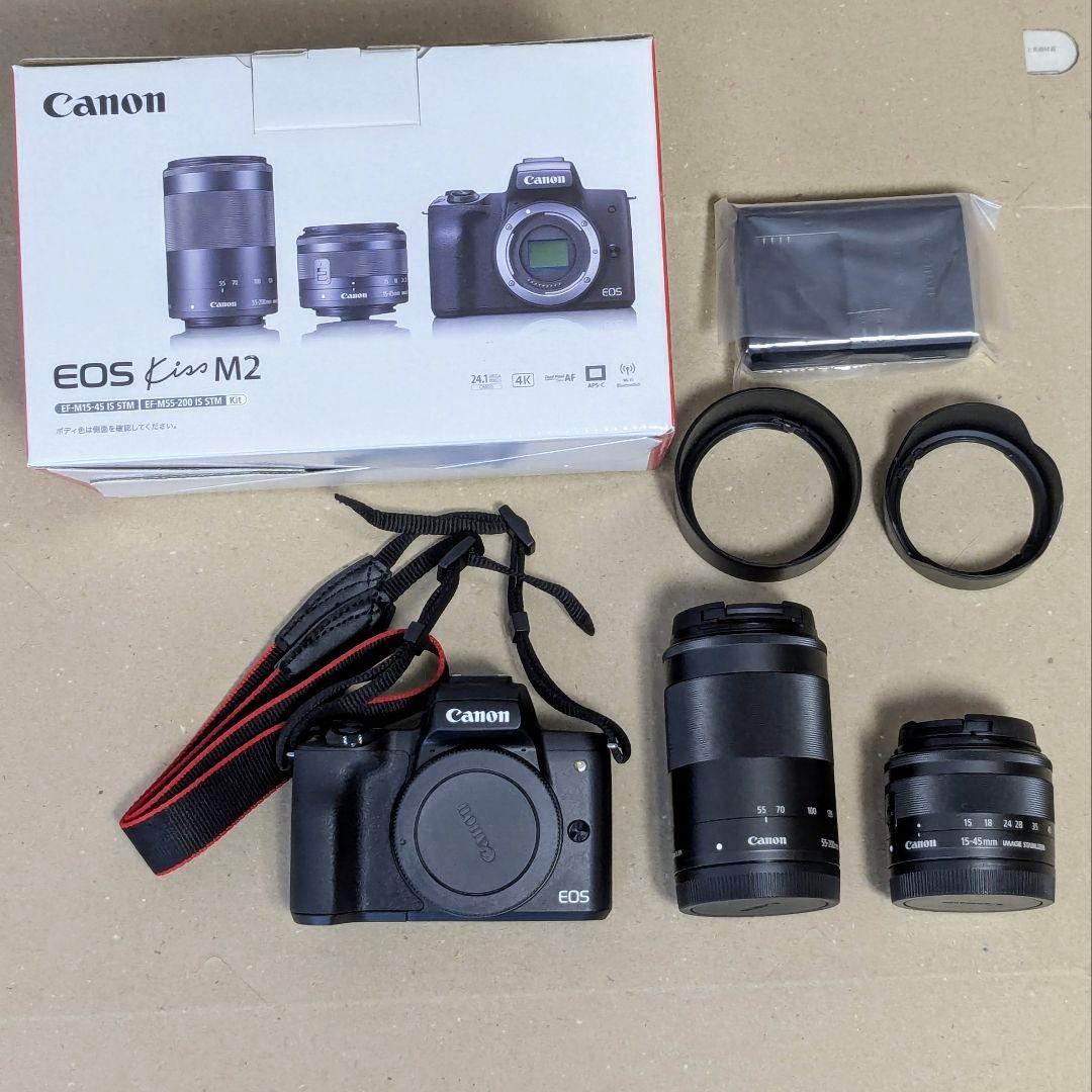 ミラーレス一眼カメラ EOS Kiss M2 ダブルズームキット ブラック