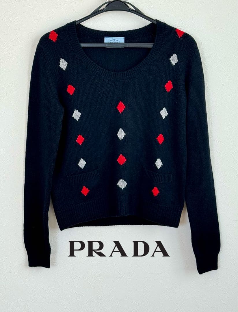 《PRADA》プラダ カシミヤニット ダイヤ柄 ブラック