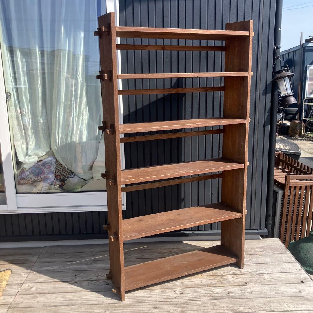 昭和レトロ ミッドセンチュリー くさび型 楔棚 6段木製オープンラック 飾り棚