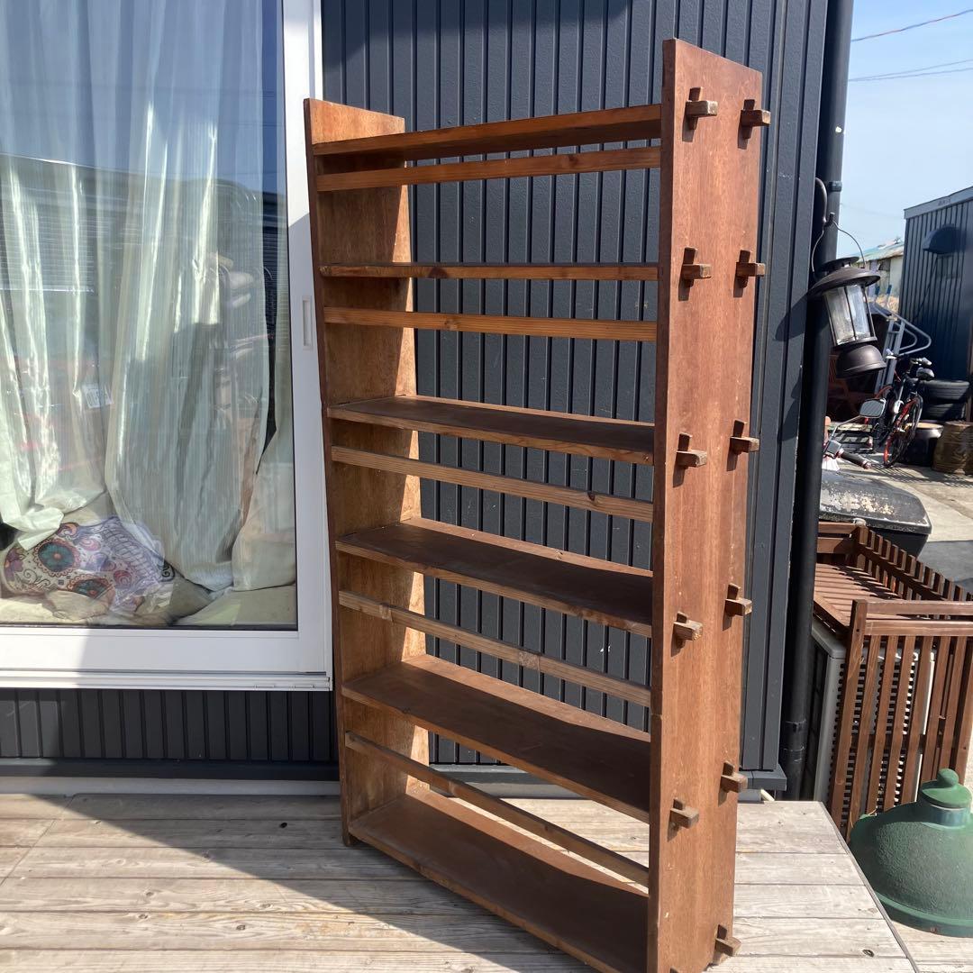 昭和レトロ ミッドセンチュリー くさび型 楔棚 6段木製オープンラック 飾り棚