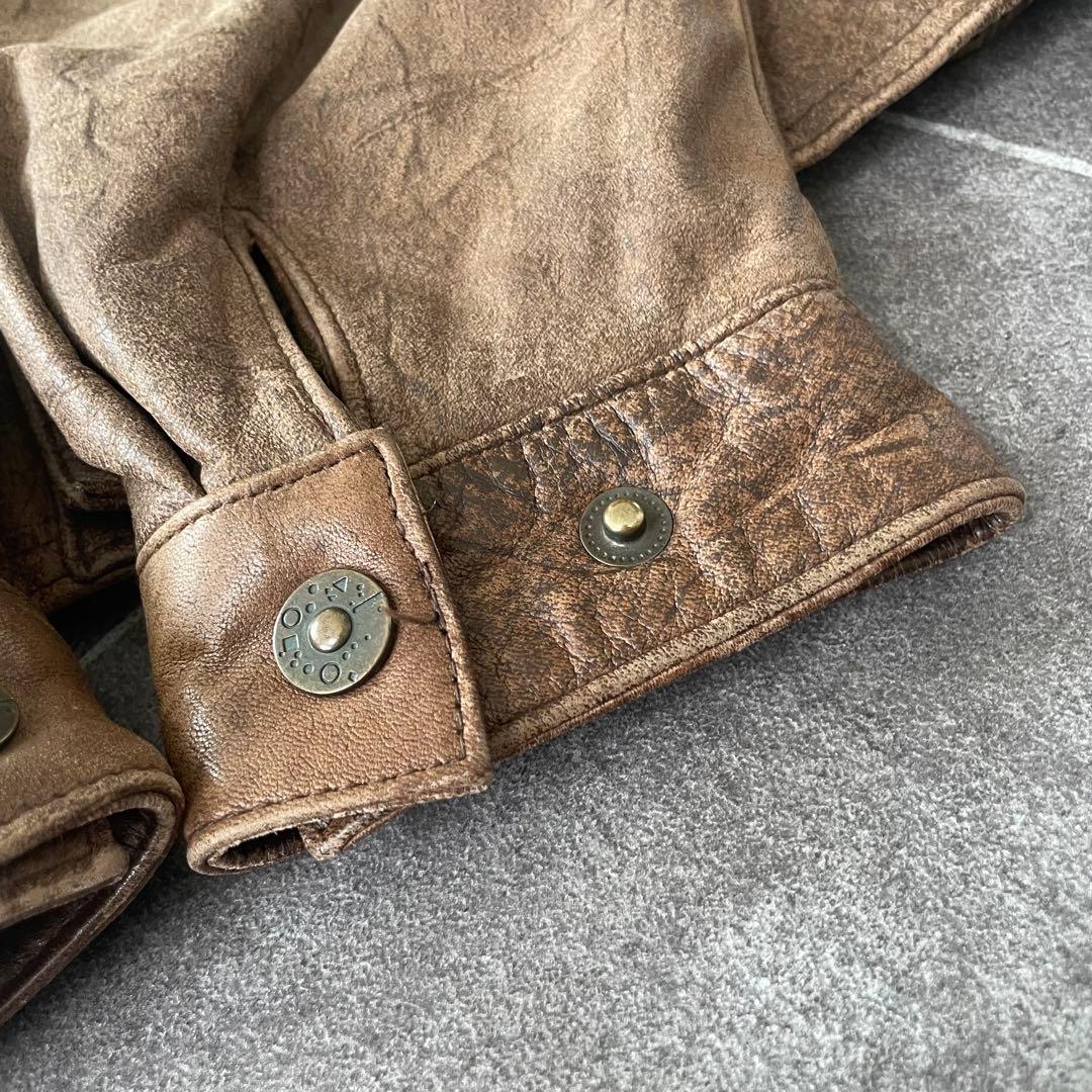 80s ヴィンテージ 本革 ダブルカラーレザージャケット ブラウン 52