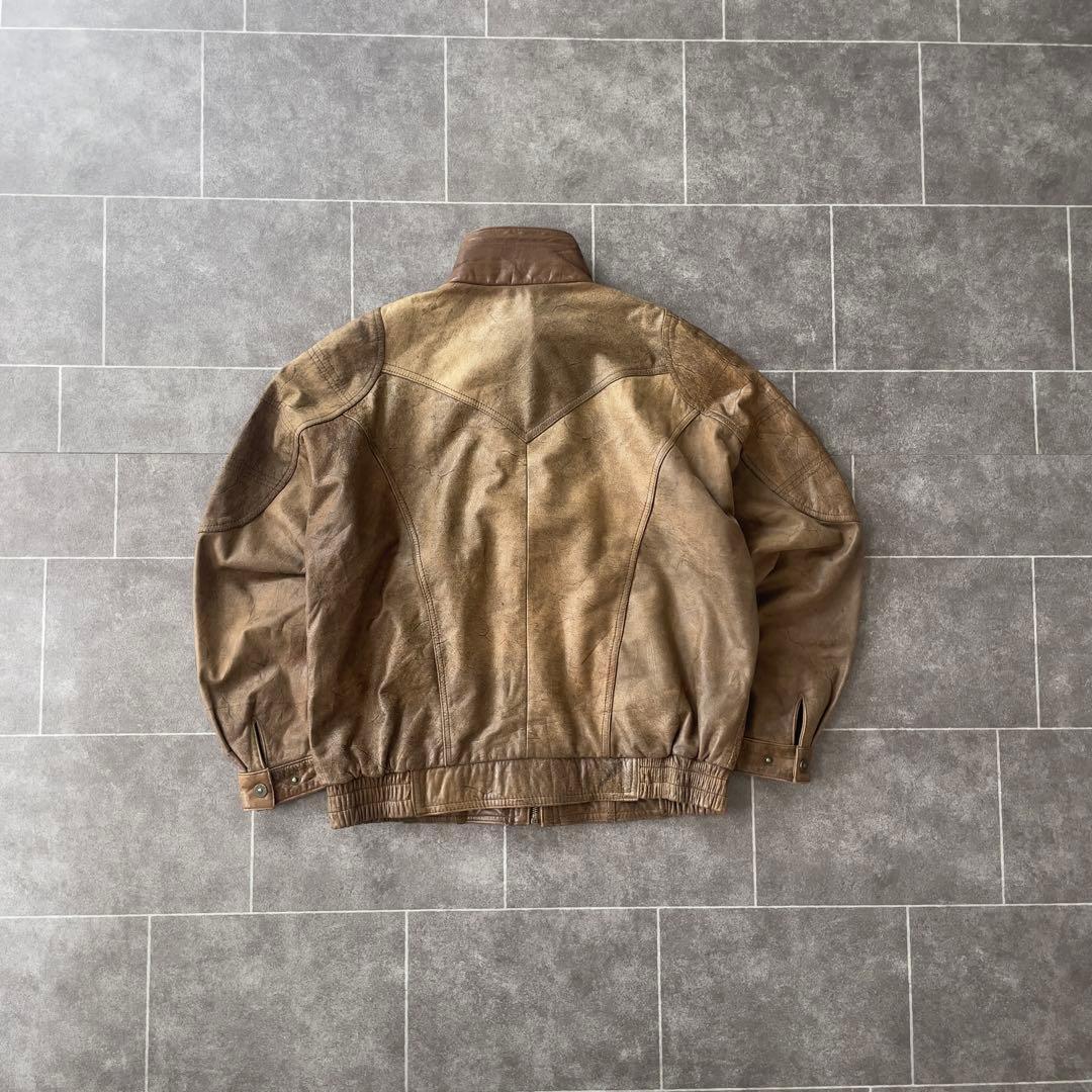 80s ヴィンテージ 本革 ダブルカラーレザージャケット ブラウン 52