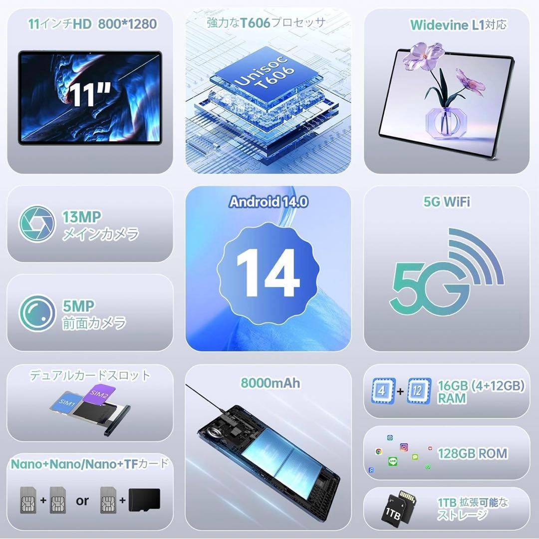 OUKITEL OT11 Android 14 タブレット 11インチ グレー