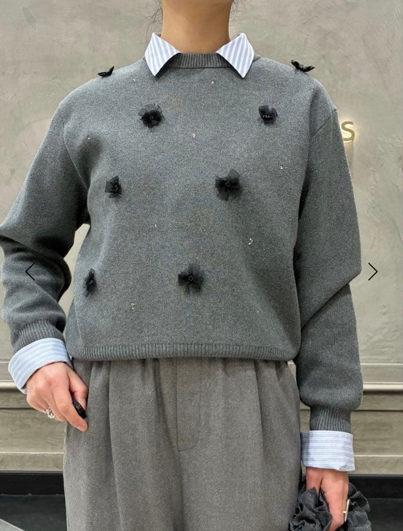 ユナイテッドアローズ コットンカシミヤビジューニット グレー 定価26,950円