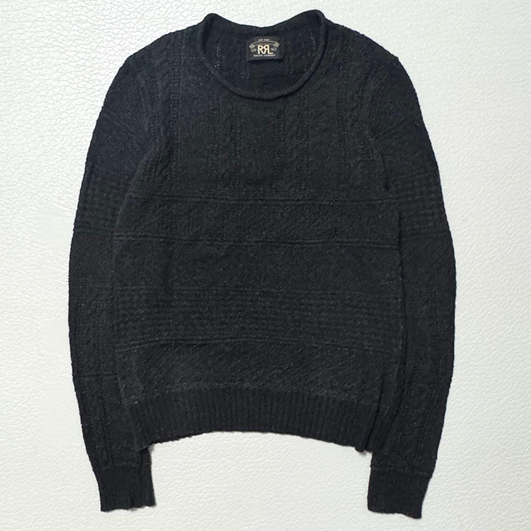 極美品 RRL ダブルアールエル インディゴ染 ケーブルニット セーター 黒