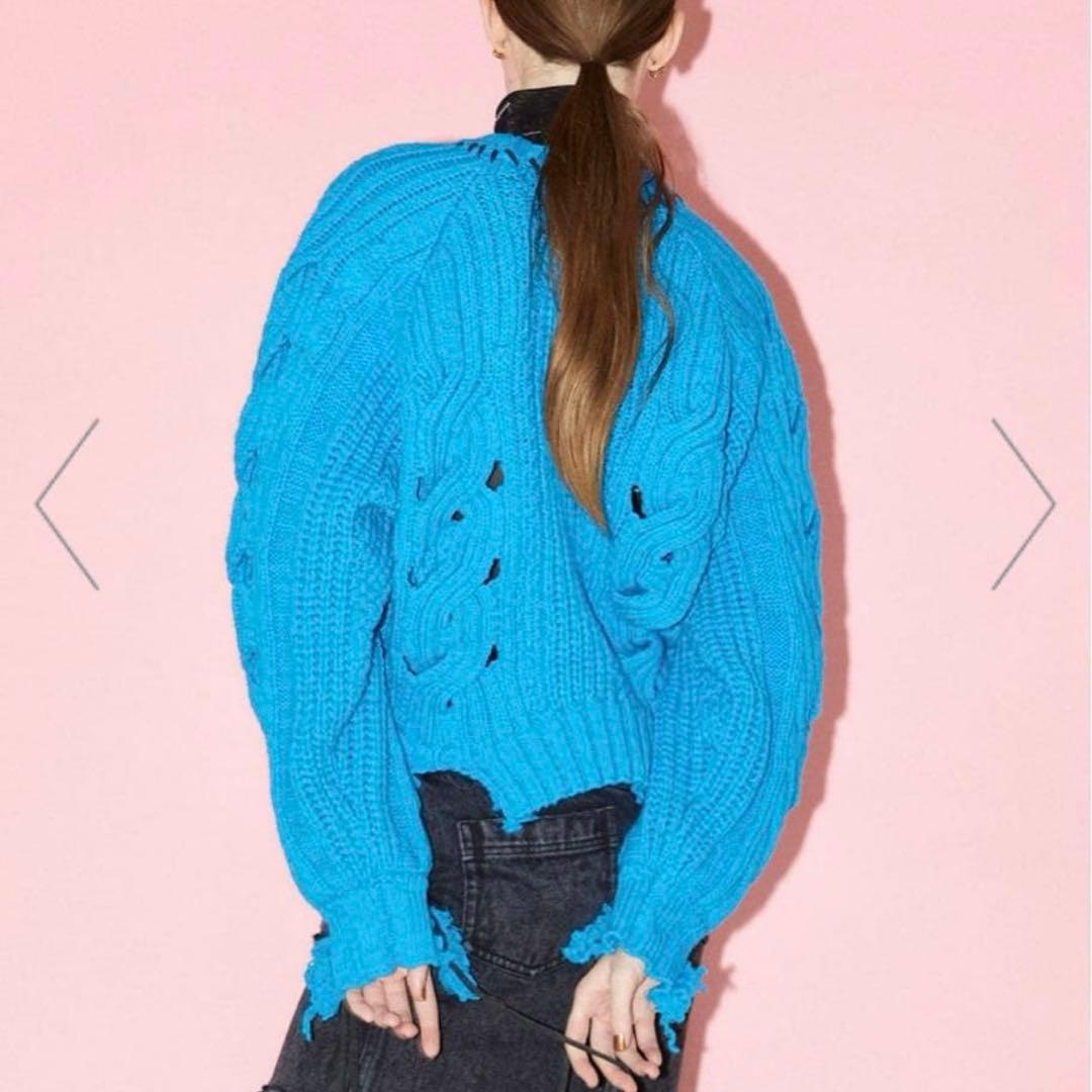 メゾンスペシャル ケーブルニット　ハンドステッチ　ブルー　ダメージ　メゾスペ　青